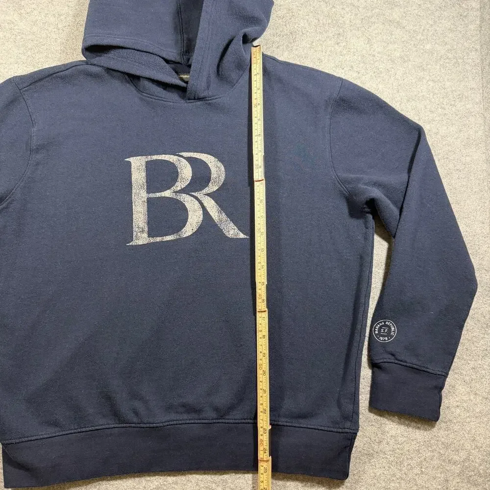 Banana Republic Hoodie Mens XL Navy Blue Fleece 1979 SF Patch Graphic Pullover